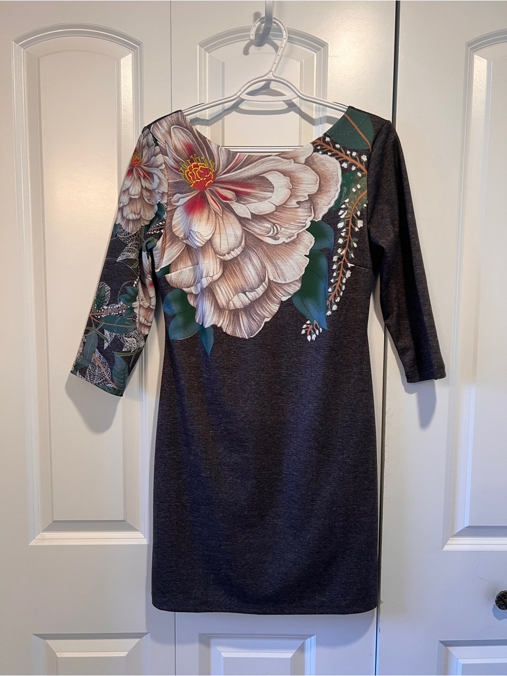 Desigual Floral-Accent Dark Gray Sheath Dress - Women's